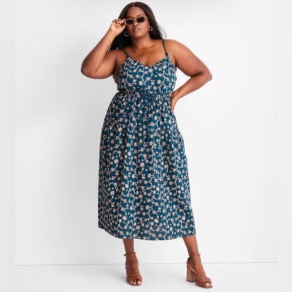 Future Collective Dress Sleeveless Rope Tie Ruched Midi with Jenny K. Womens NWT - Picture 2 of 13